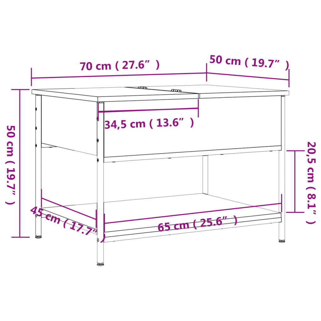 Salontafel 70x50x50 cm bewerkt hout en metaal zwart is nu te koop bij PeponiXL, paradijselijk wonen!