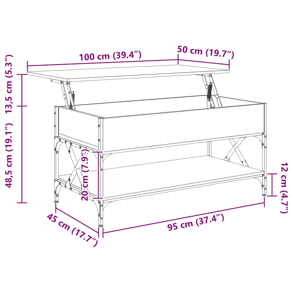 Salontafel 100x50x50 cm bewerkt hout en metaal grijs sonoma is nu te koop bij PeponiXL, paradijselijk wonen!
