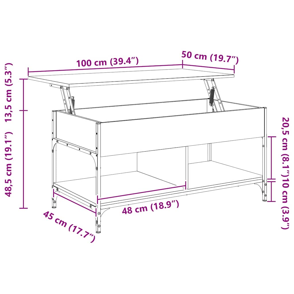 Salontafel 100x50x50 cm bewerkt hout en metaal grijs sonoma is nu te koop bij PeponiXL, paradijselijk wonen!