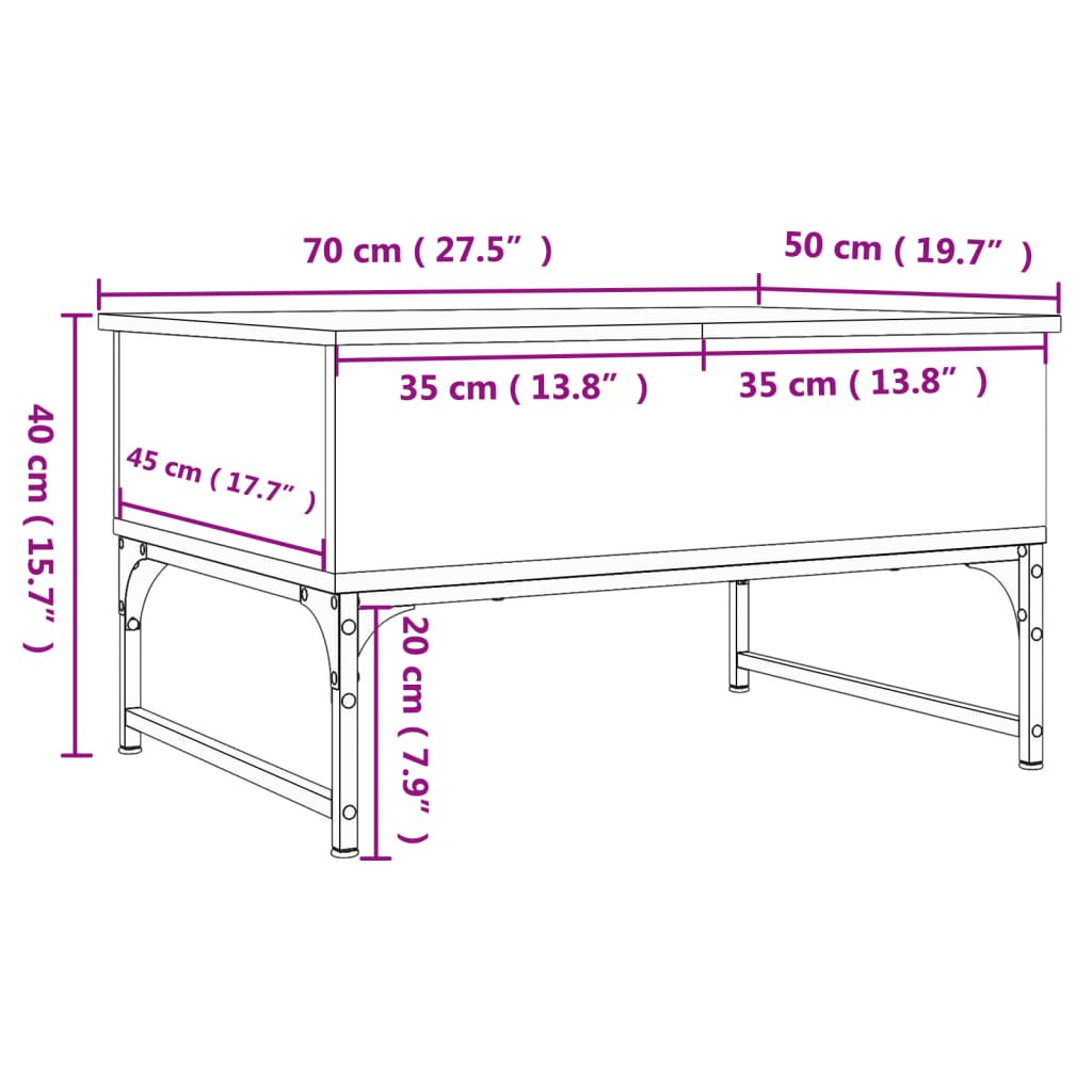 Salontafel 70x50x40 cm bewerkt hout en metaal zwart is nu te koop bij PeponiXL, paradijselijk wonen!