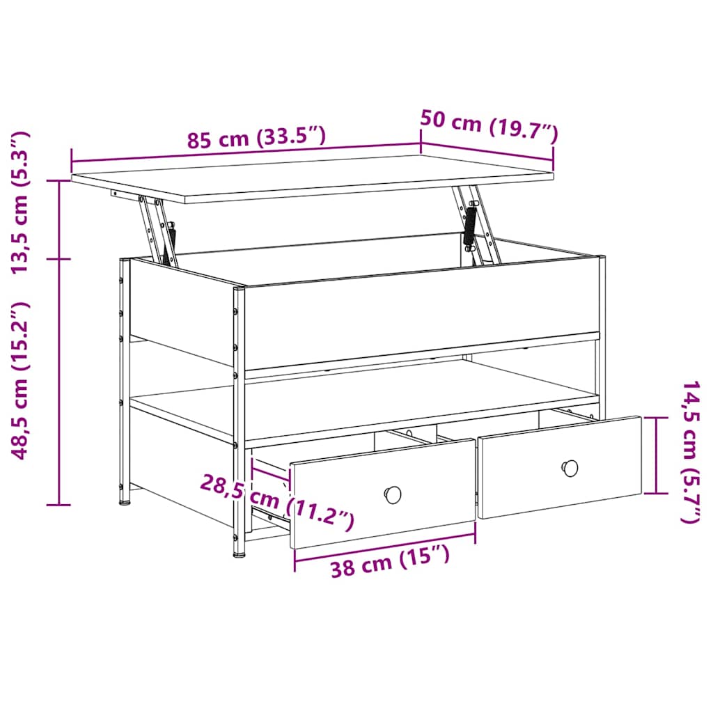 Salontafel 85x50x50 cm bewerkt hout en metaal gerookt eiken is nu te koop bij PeponiXL, paradijselijk wonen!