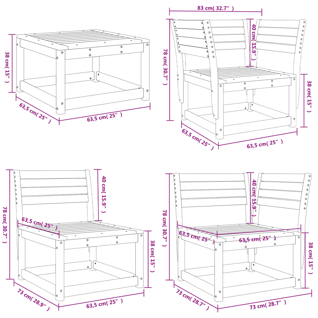 5-delige Loungeset massief grenenhout wit is nu te koop bij PeponiXL, paradijselijk wonen!