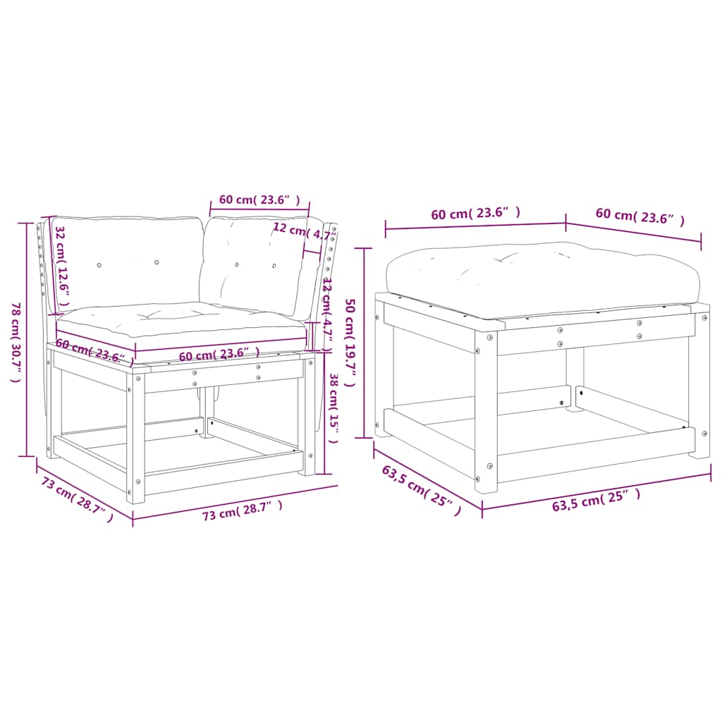 3-delige Loungeset met kussens massief grenenhout wasbruin is nu te koop bij PeponiXL, paradijselijk wonen!