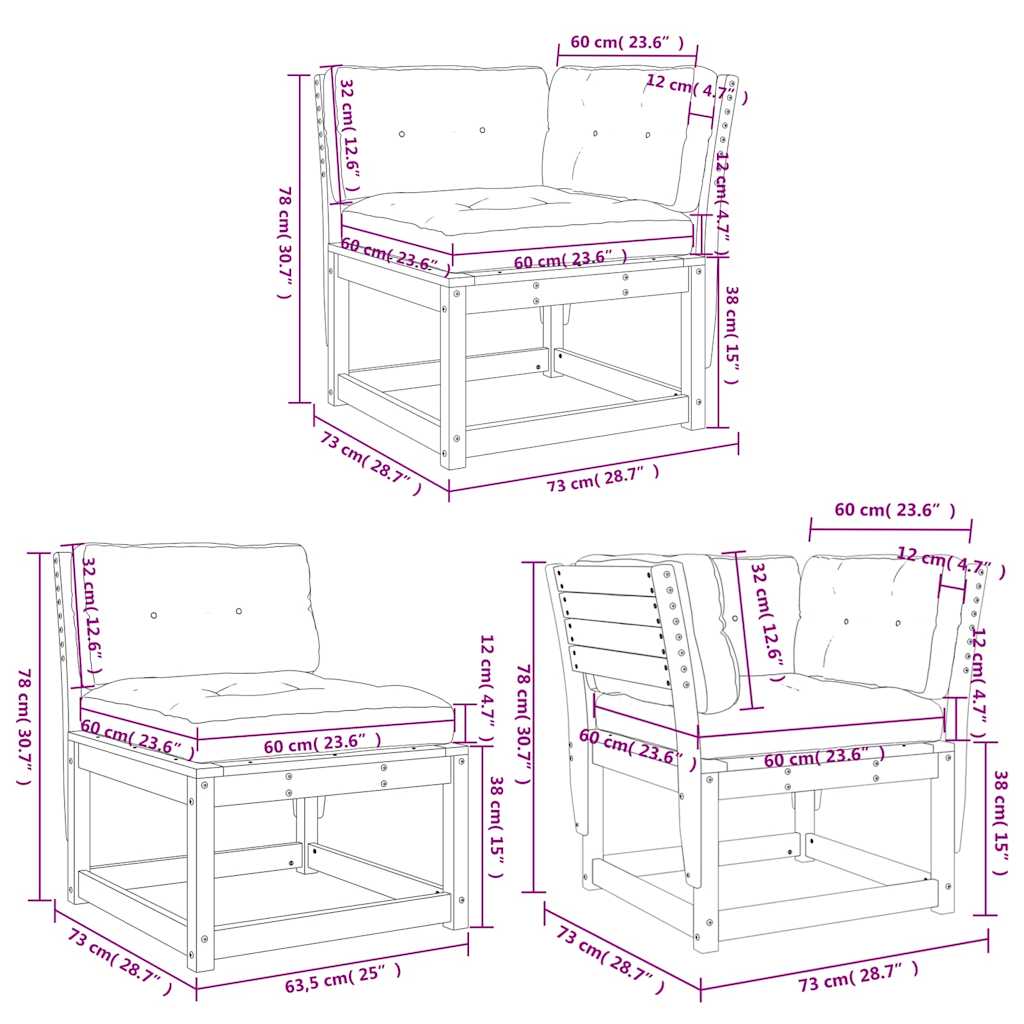 5-delige Loungeset met kussens massief grenenhout wasbruin is nu te koop bij PeponiXL, paradijselijk wonen!