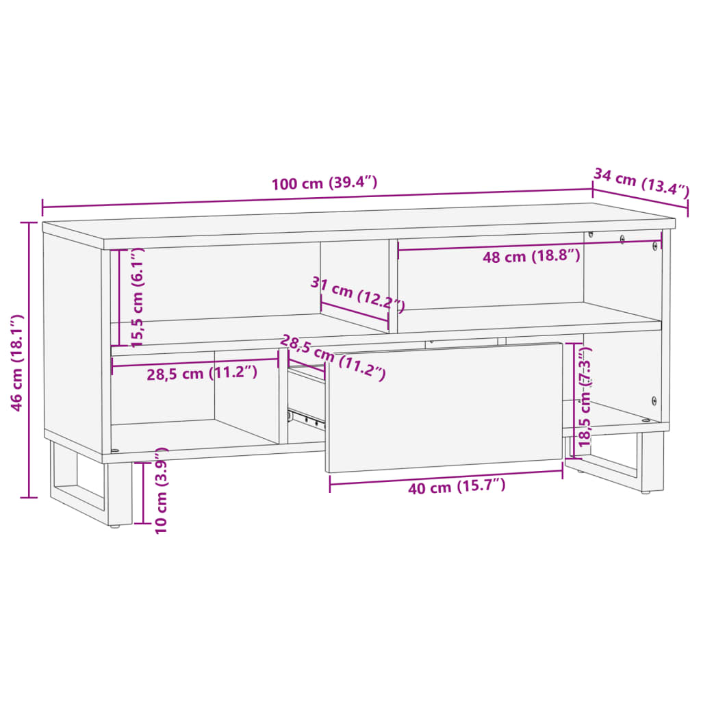 Tv-meubel 100x34x46 cm massief mangohout bruin is nu te koop bij PeponiXL, paradijselijk wonen!