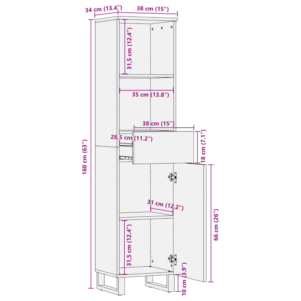 Dressoir 38x34x160 cm massief ruw mangohout is nu te koop bij PeponiXL, paradijselijk wonen!