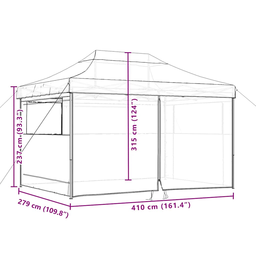 Partytent inklapbaar pop-up met 4 zijwanden zwart is nu te koop bij PeponiXL, paradijselijk wonen!