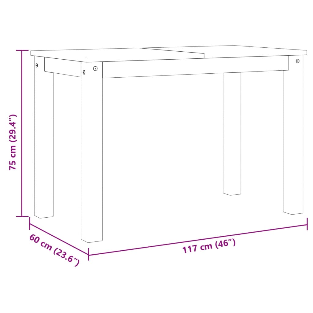 Eettafel PANAMA 112x60x75 cm massief grenenhout grijs is nu te koop bij PeponiXL, paradijselijk wonen!