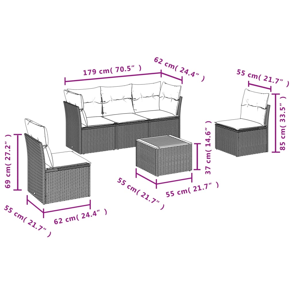 6-delige Loungeset met kussens poly rattan zwart is nu te koop bij PeponiXL, paradijselijk wonen!