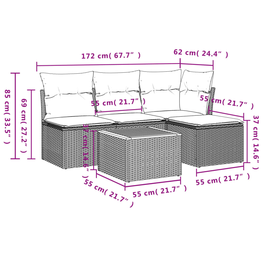 5-delige Loungeset met kussens poly rattan beige is nu te koop bij PeponiXL, paradijselijk wonen!