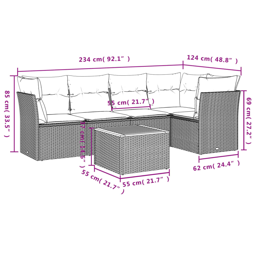 6-delige Loungeset met kussens poly rattan grijs is nu te koop bij PeponiXL, paradijselijk wonen!