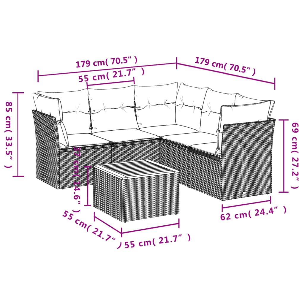 6-delige Loungeset met kussens poly rattan grijs is nu te koop bij PeponiXL, paradijselijk wonen!