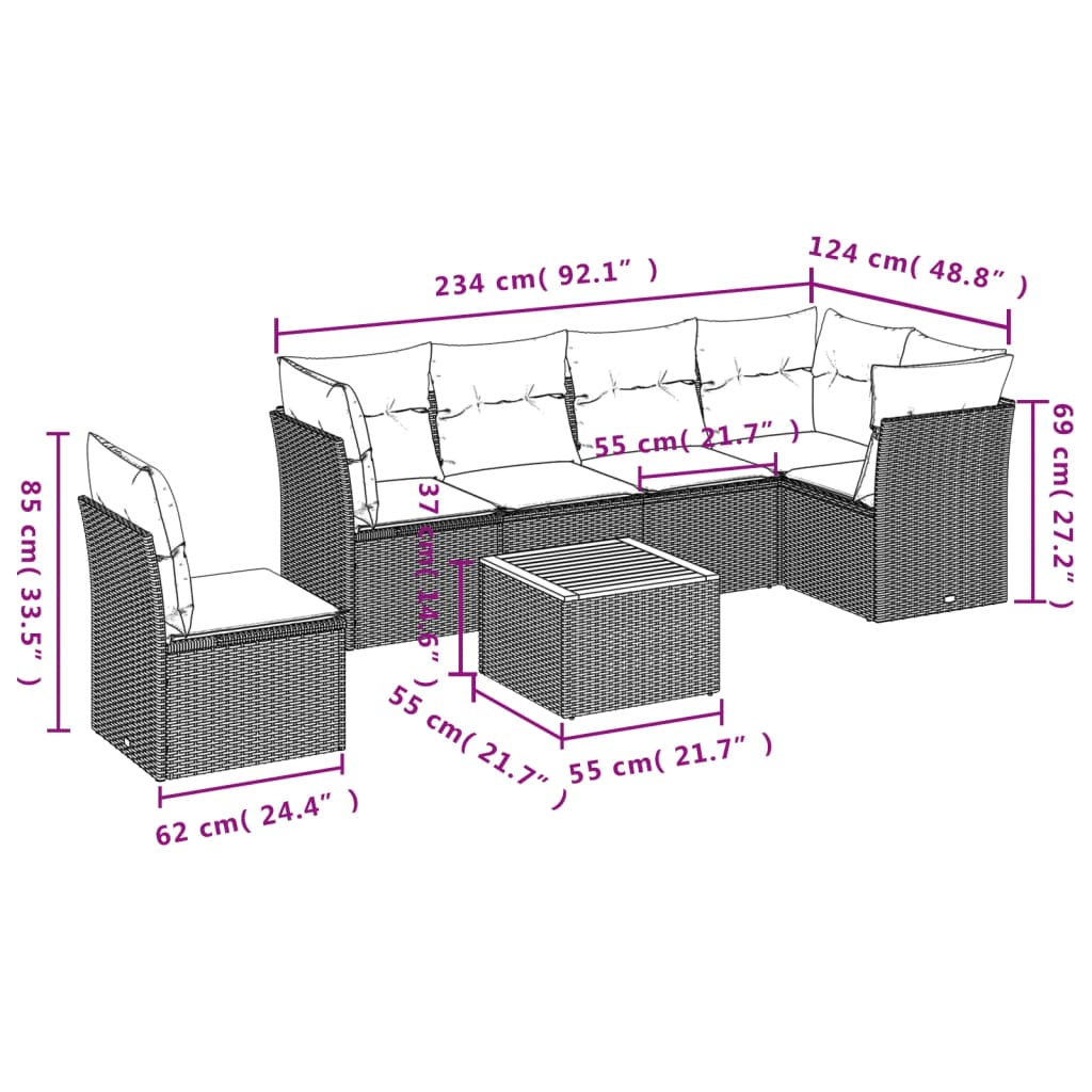 7-delige Loungeset met kussens poly rattan grijs is nu te koop bij PeponiXL, paradijselijk wonen!