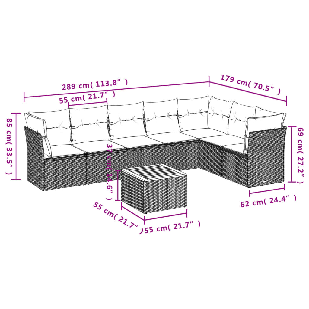 8-delige Loungeset met kussens poly rattan beige is nu te koop bij PeponiXL, paradijselijk wonen!