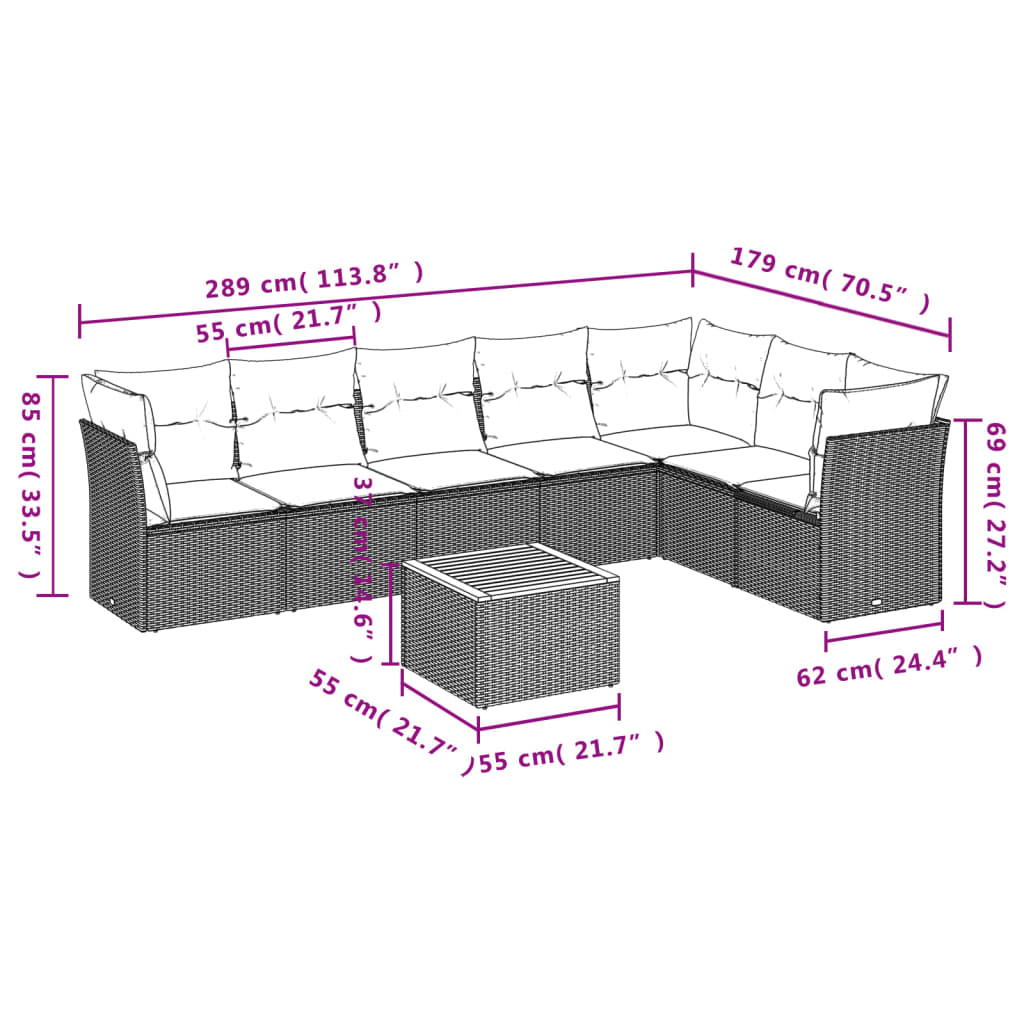8-delige Loungeset met kussens poly rattan grijs is nu te koop bij PeponiXL, paradijselijk wonen!