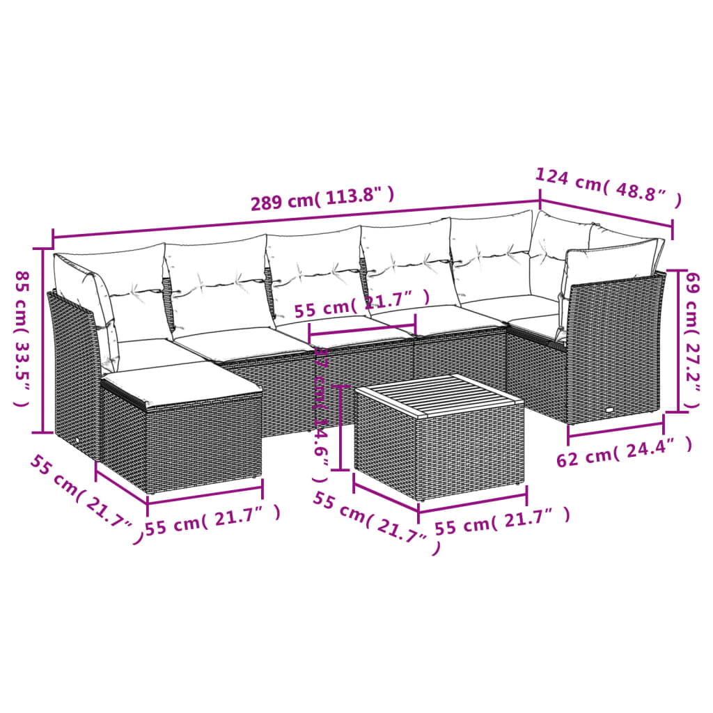 8-delige Loungeset met kussens poly rattan zwart is nu te koop bij PeponiXL, paradijselijk wonen!