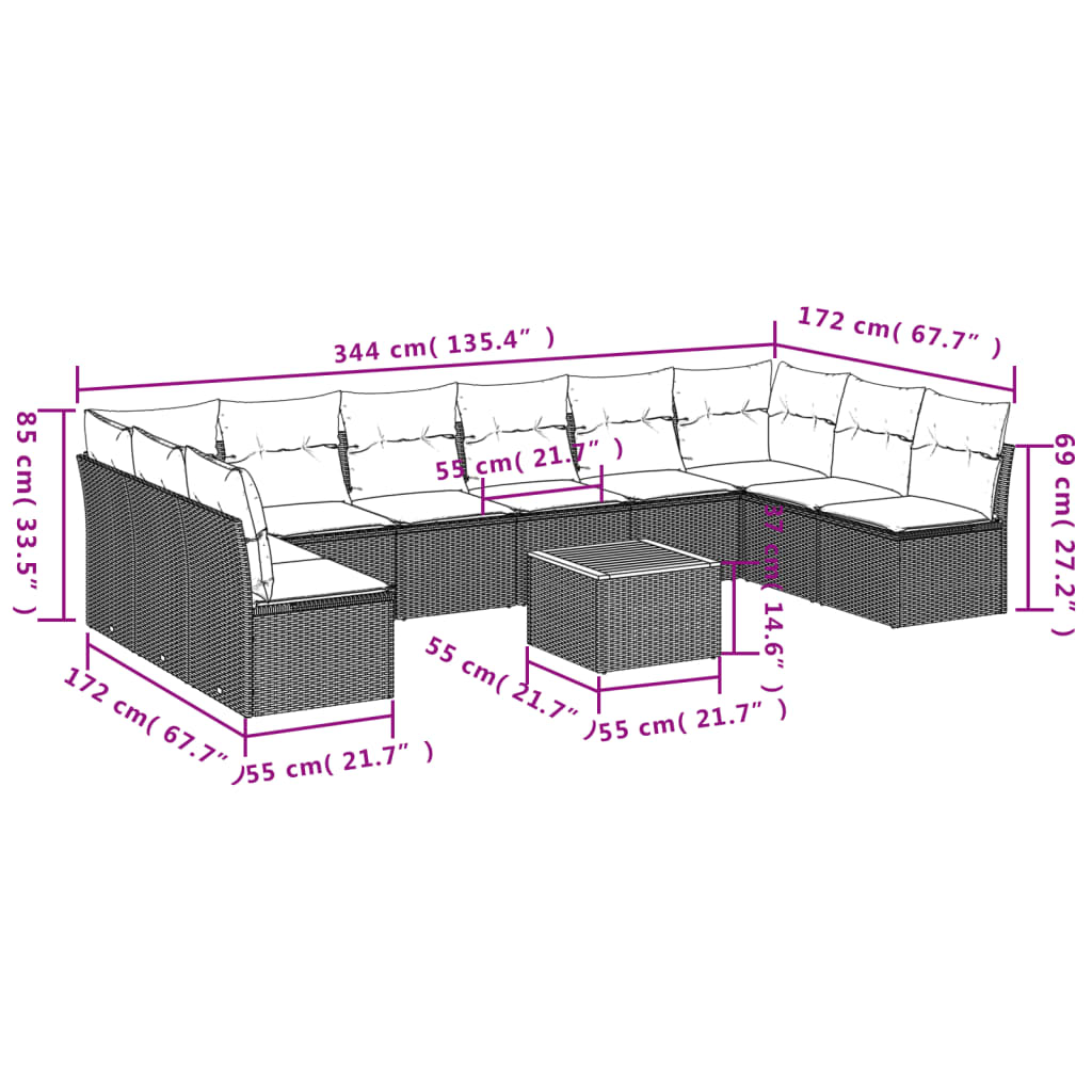 11-delige Loungeset met kussens poly rattan grijs is nu te koop bij PeponiXL, paradijselijk wonen!
