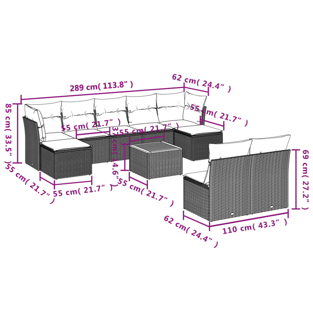 10-delige Loungeset met kussens poly rattan grijs is nu te koop bij PeponiXL, paradijselijk wonen!