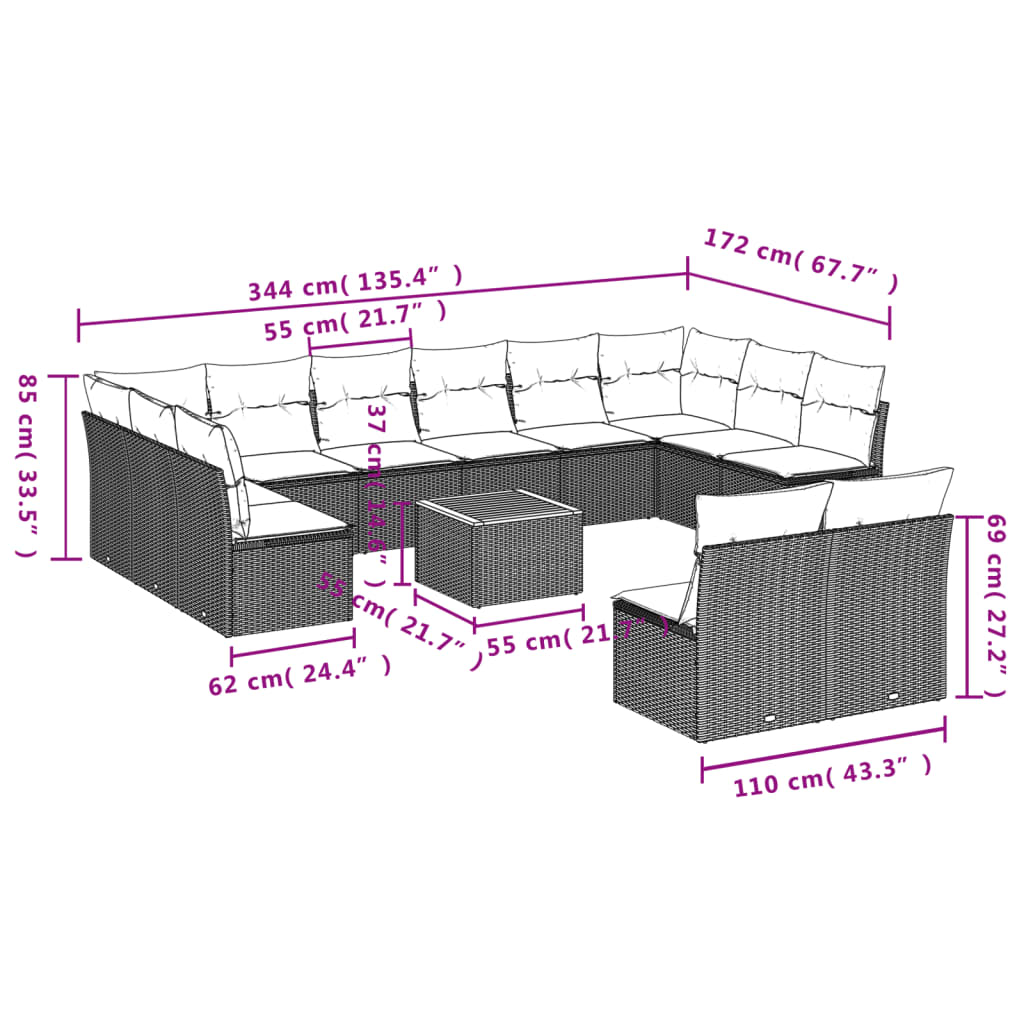 13-delige Loungeset met kussens poly rattan zwart is nu te koop bij PeponiXL, paradijselijk wonen!