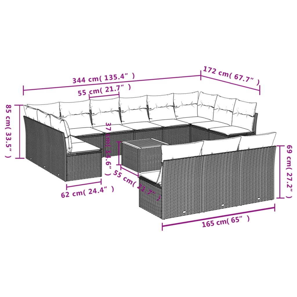 14-delige Loungeset met kussens poly rattan grijs is nu te koop bij PeponiXL, paradijselijk wonen!