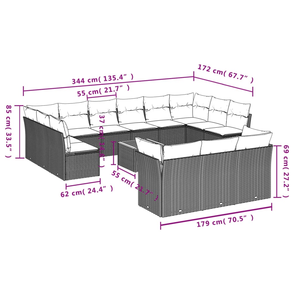 14-delige Loungeset met kussens poly rattan grijs is nu te koop bij PeponiXL, paradijselijk wonen!
