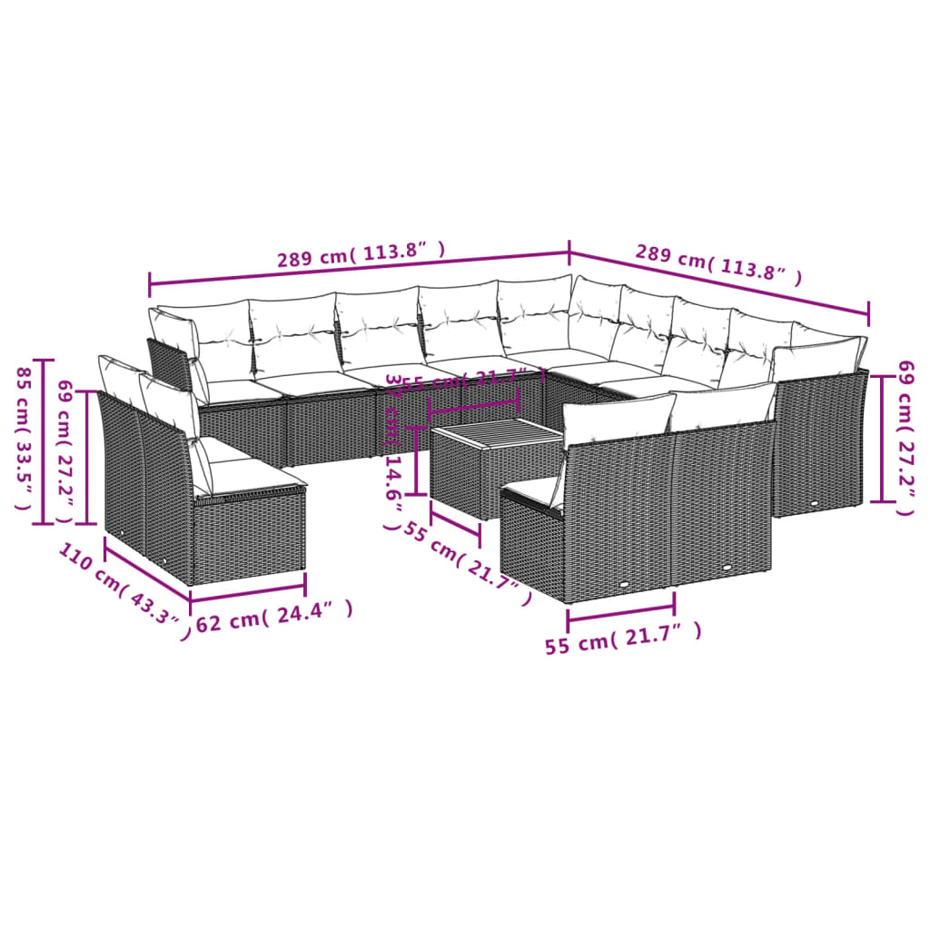 14-delige Loungeset met kussens poly rattan zwart is nu te koop bij PeponiXL, paradijselijk wonen!