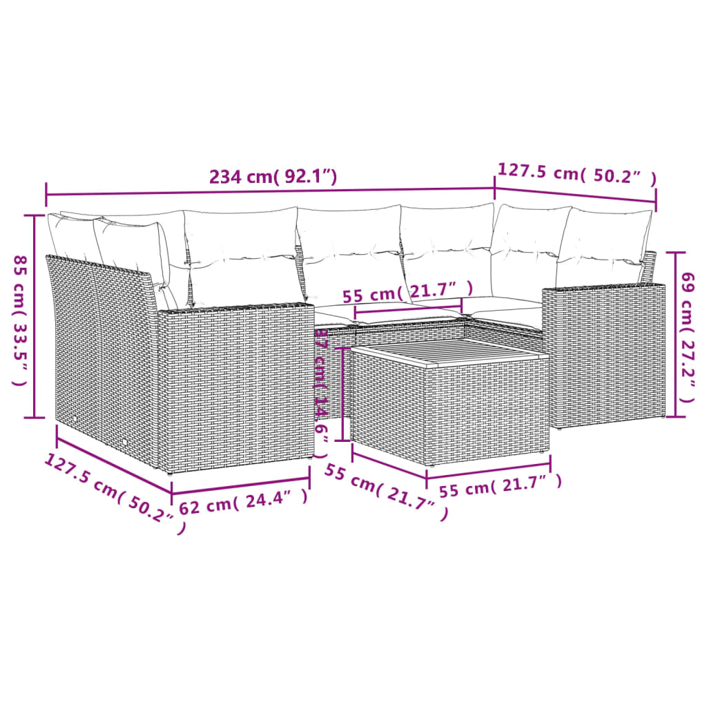 7-delige Loungeset met kussens poly rattan zwart is nu te koop bij PeponiXL, paradijselijk wonen!
