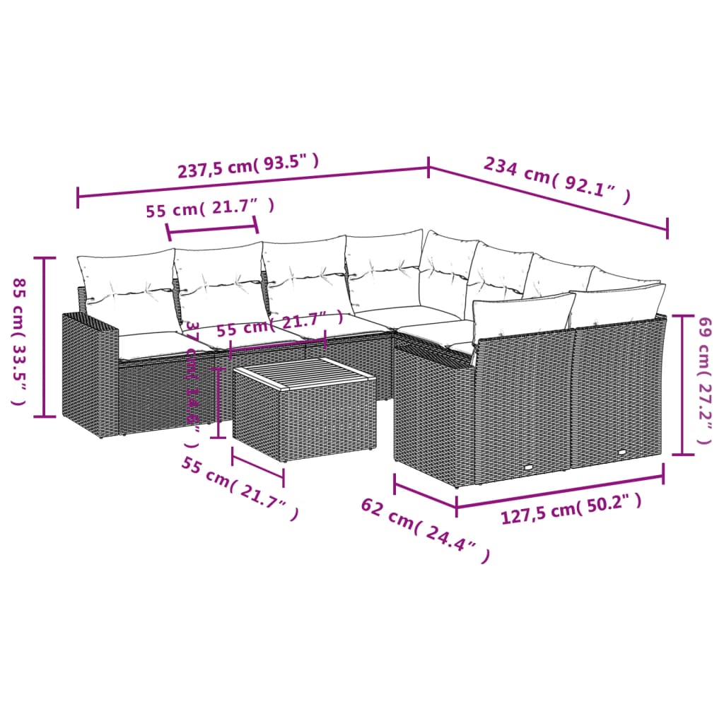 9-delige Loungeset met kussens poly rattan beige is nu te koop bij PeponiXL, paradijselijk wonen!