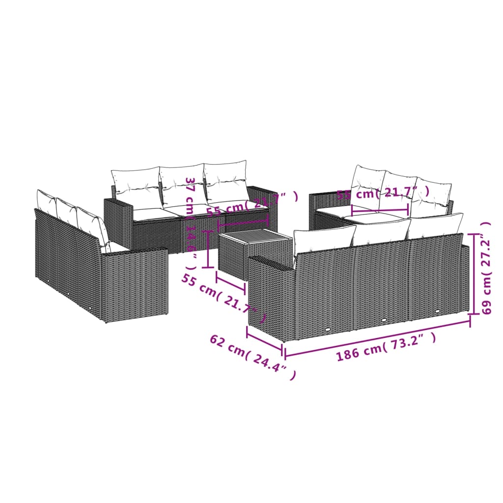 13-delige Loungeset met kussens poly rattan grijs is nu te koop bij PeponiXL, paradijselijk wonen!