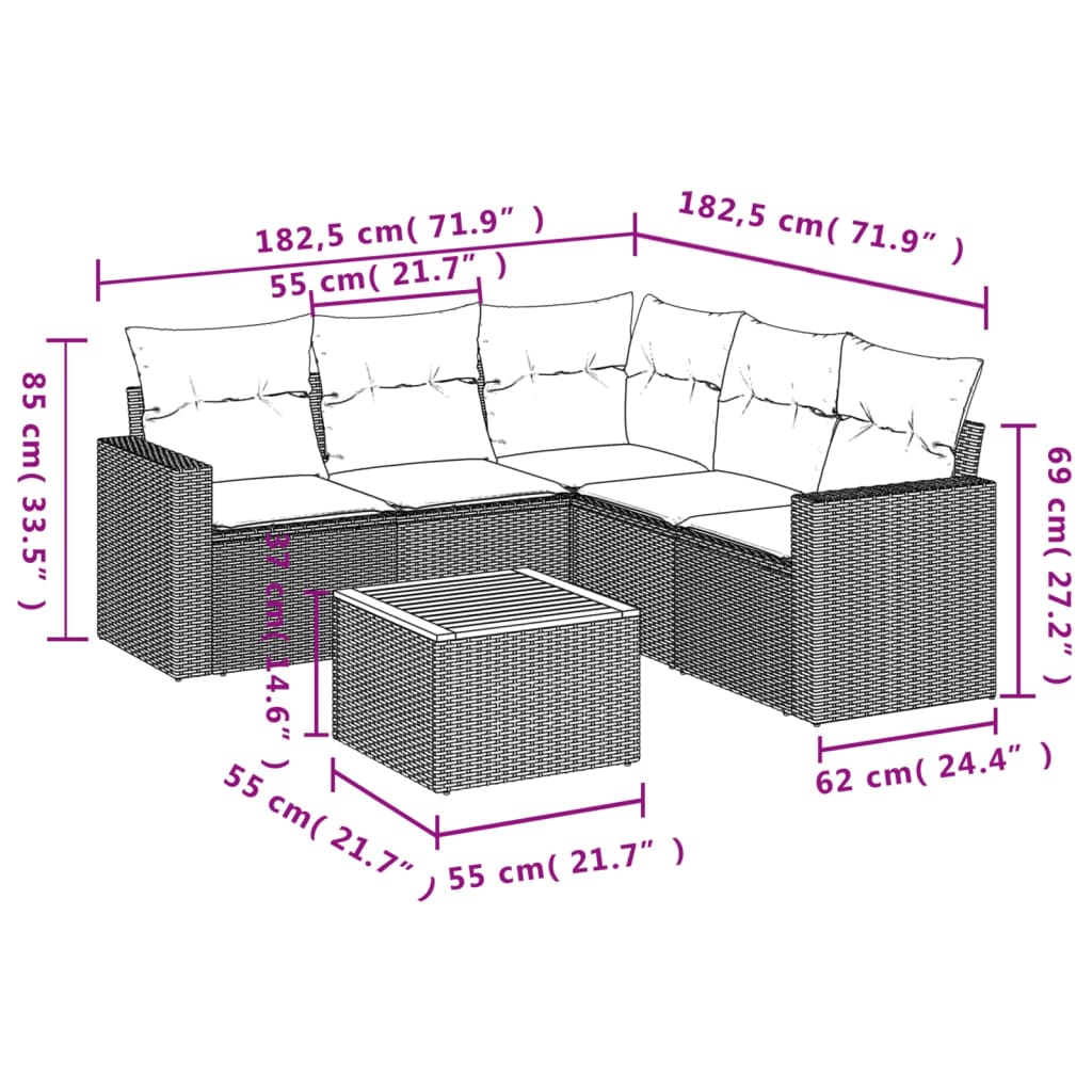 6-delige Loungeset met kussens poly rattan grijs is nu te koop bij PeponiXL, paradijselijk wonen!