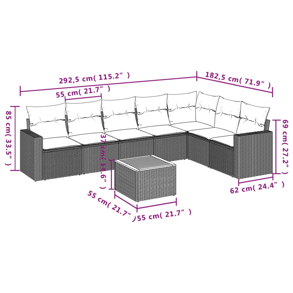 8-delige Loungeset met kussens poly rattan grijs is nu te koop bij PeponiXL, paradijselijk wonen!