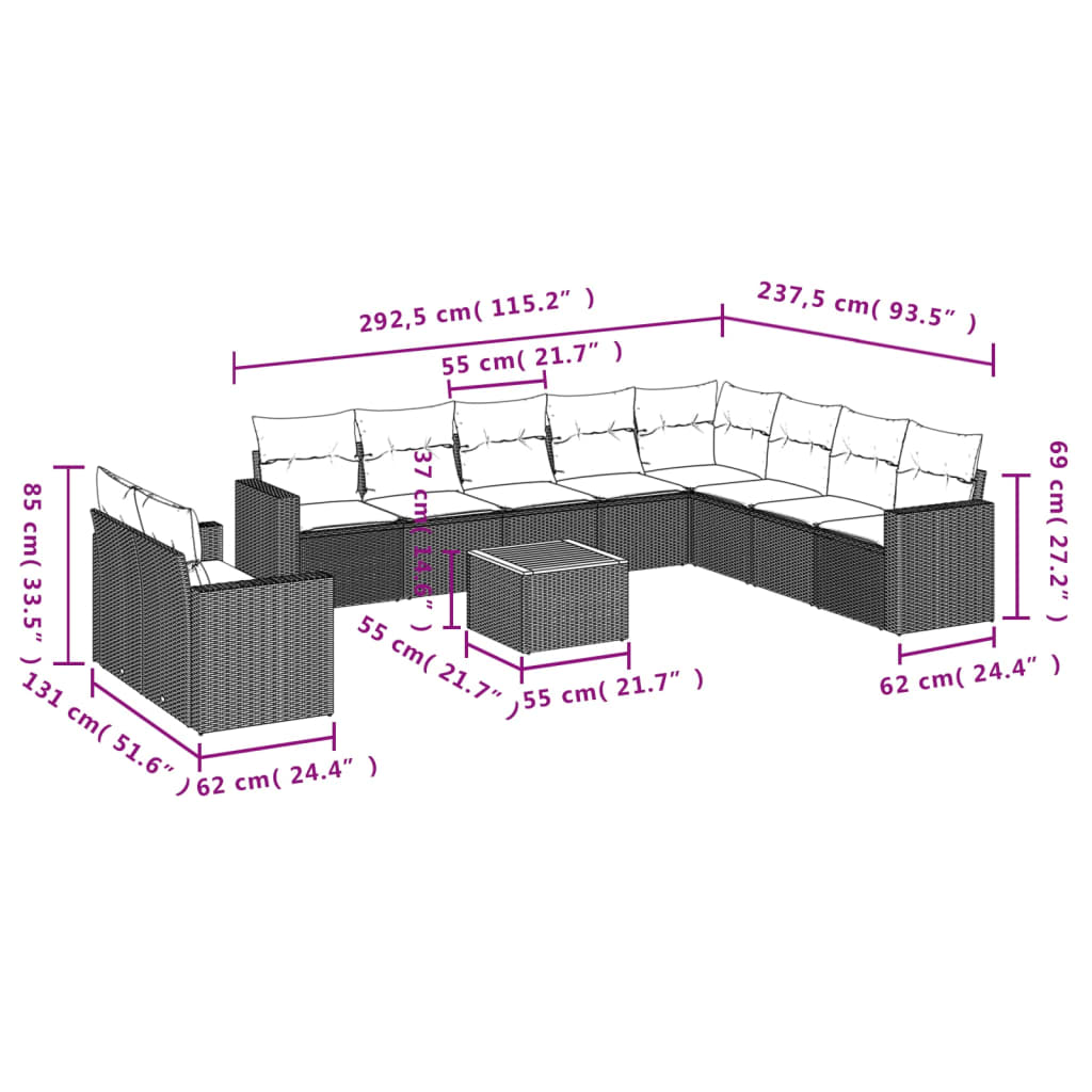 11-delige Loungeset met kussens poly rattan grijs is nu te koop bij PeponiXL, paradijselijk wonen!