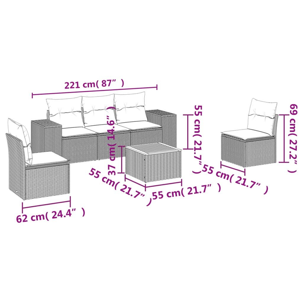 6-delige Loungeset met kussens poly rattan grijs is nu te koop bij PeponiXL, paradijselijk wonen!