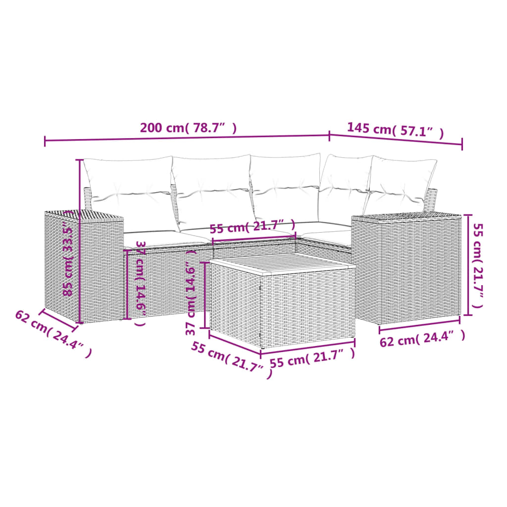 5-delige Loungeset met kussens poly rattan grijs is nu te koop bij PeponiXL, paradijselijk wonen!