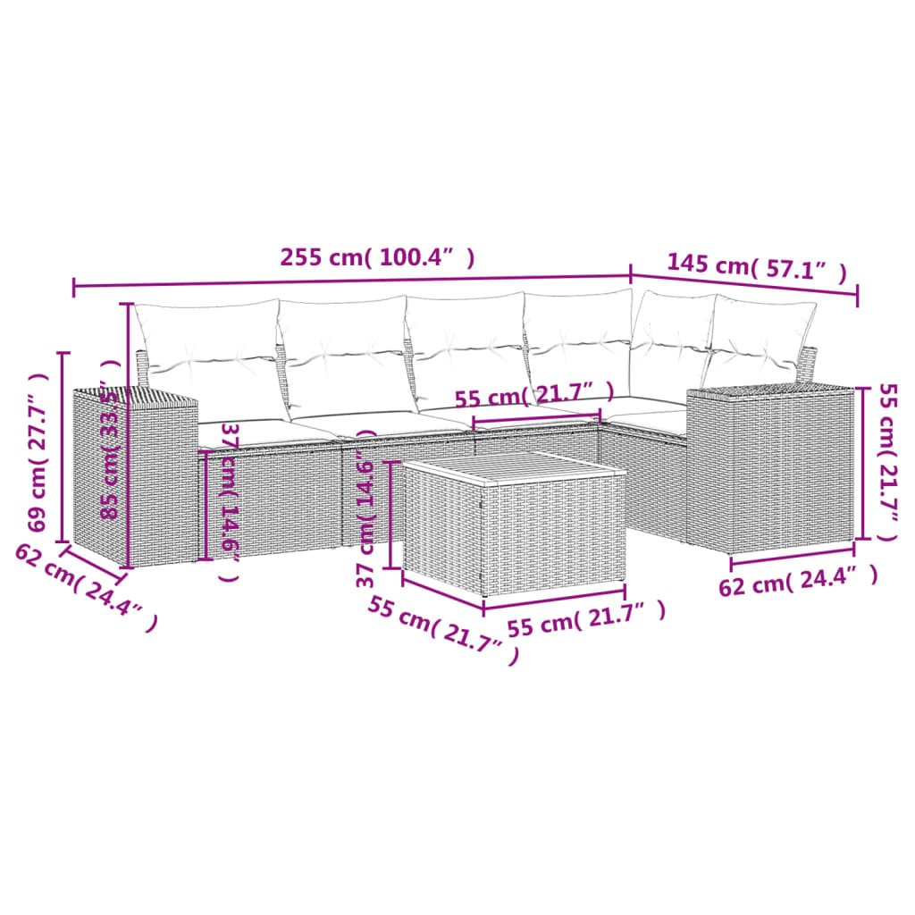 6-delige Loungeset met kussens poly rattan grijs is nu te koop bij PeponiXL, paradijselijk wonen!