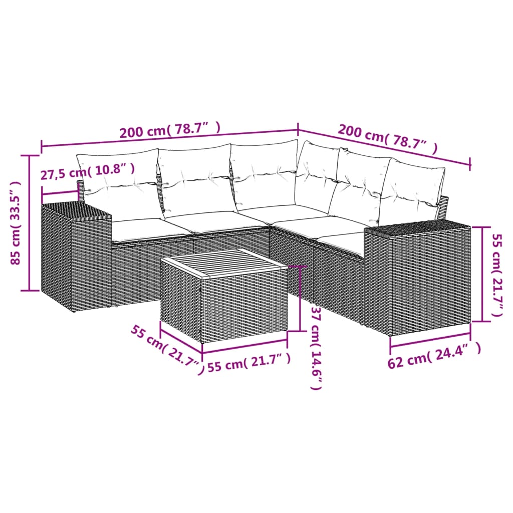 6-delige Loungeset met kussens poly rattan grijs is nu te koop bij PeponiXL, paradijselijk wonen!