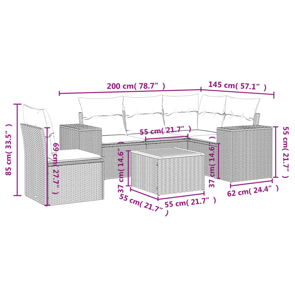 6-delige Loungeset met kussens poly rattan grijs is nu te koop bij PeponiXL, paradijselijk wonen!
