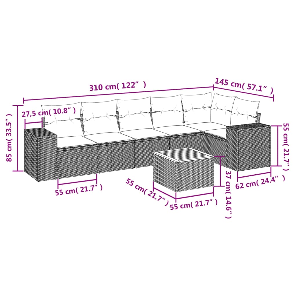 7-delige Loungeset met kussens poly rattan grijs is nu te koop bij PeponiXL, paradijselijk wonen!