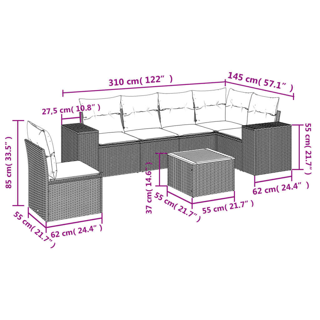 7-delige Loungeset met kussens poly rattan grijs is nu te koop bij PeponiXL, paradijselijk wonen!