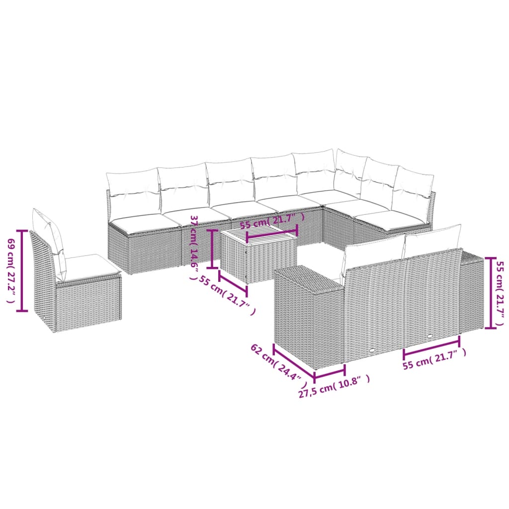 11-delige Tuinset met kussens poly rattan beige is nu te koop bij PeponiXL, paradijselijk wonen!