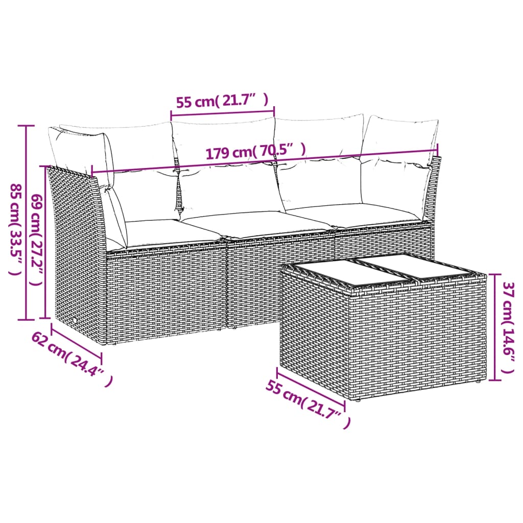 4-delige Loungeset met kussens poly rattan zwart is nu te koop bij PeponiXL, paradijselijk wonen!