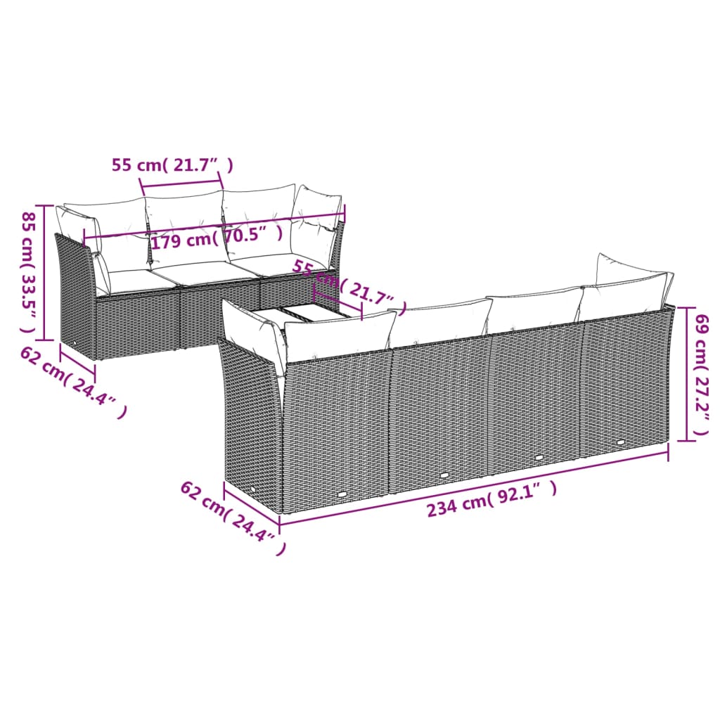8-delige Loungeset met kussens poly rattan zwart is nu te koop bij PeponiXL, paradijselijk wonen!