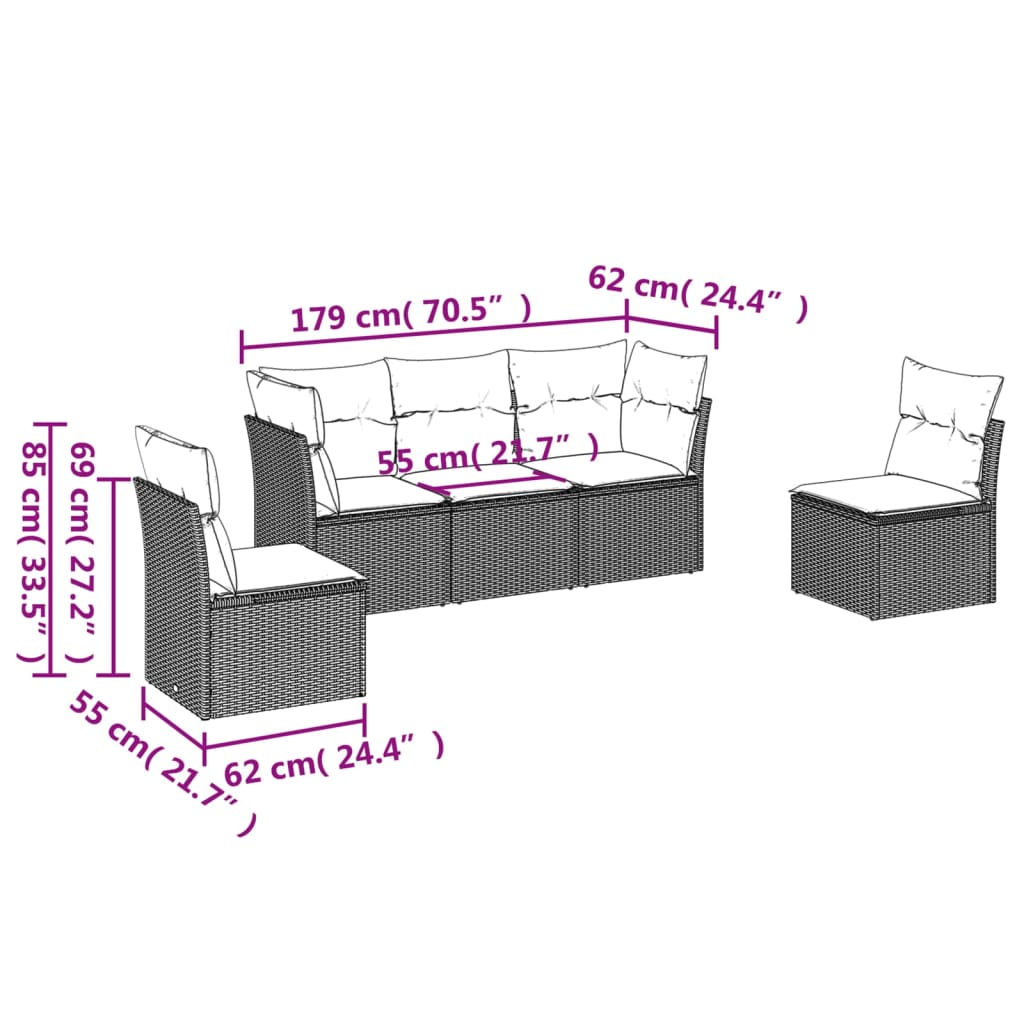 5-delige Loungeset met kussens poly rattan beige is nu te koop bij PeponiXL, paradijselijk wonen!
