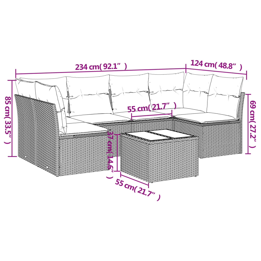 7-delige Loungeset met kussens poly rattan bruin is nu te koop bij PeponiXL, paradijselijk wonen!