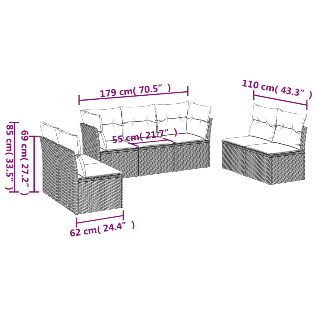 7-delige Loungeset met kussens poly rattan grijs is nu te koop bij PeponiXL, paradijselijk wonen!
