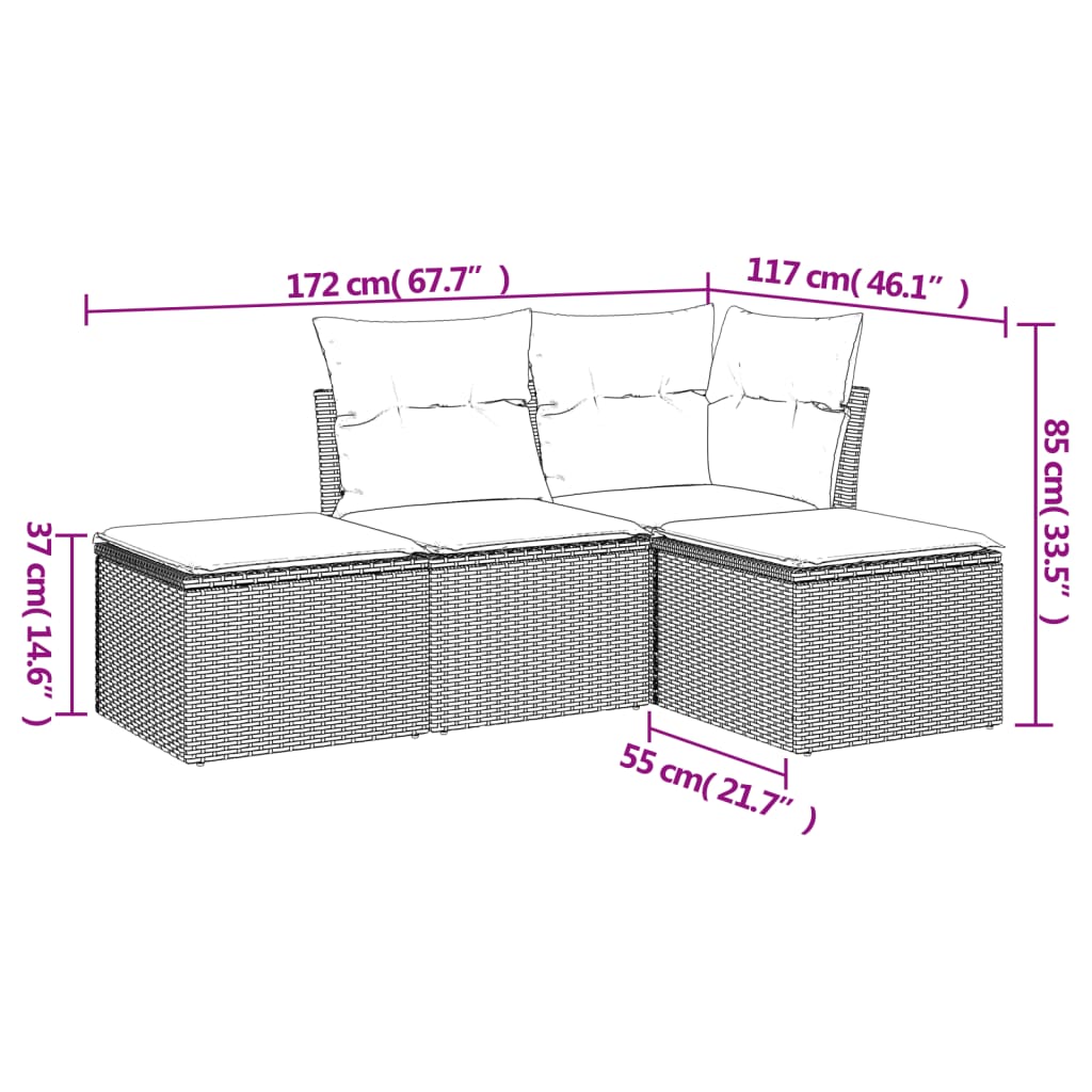 4-delige Loungeset met kussens poly rattan zwart is nu te koop bij PeponiXL, paradijselijk wonen!