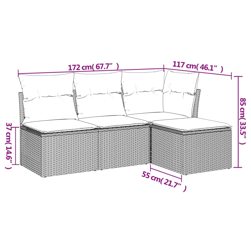 4-delige Loungeset met kussens poly rattan bruin is nu te koop bij PeponiXL, paradijselijk wonen!