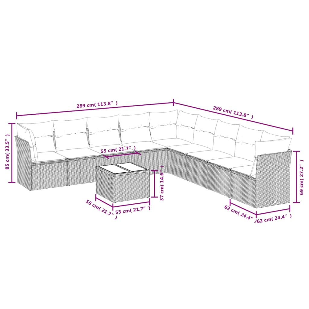 10-delige Loungeset met kussens poly rattan zwart is nu te koop bij PeponiXL, paradijselijk wonen!