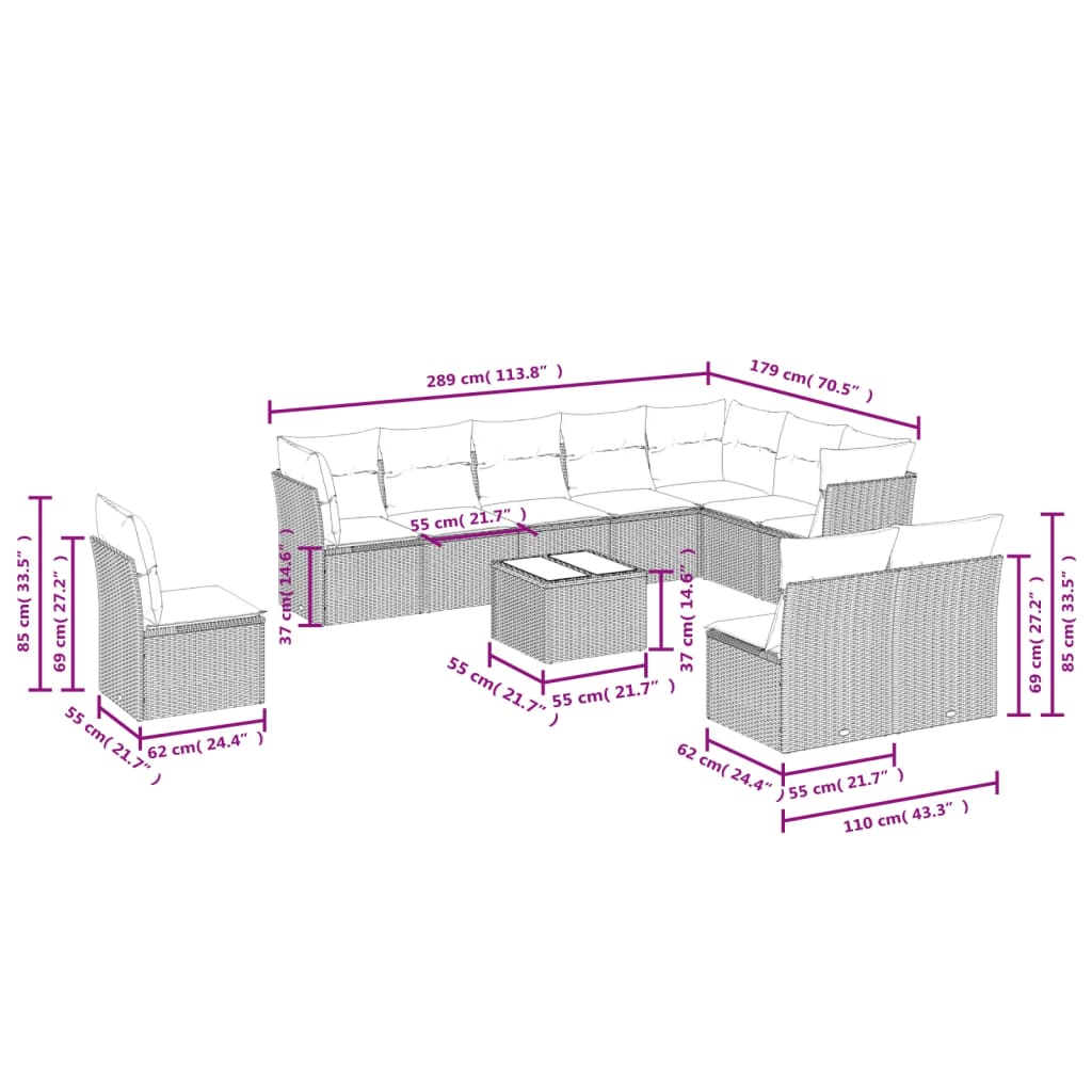 11-delige Loungeset met kussens poly rattan zwart is nu te koop bij PeponiXL, paradijselijk wonen!