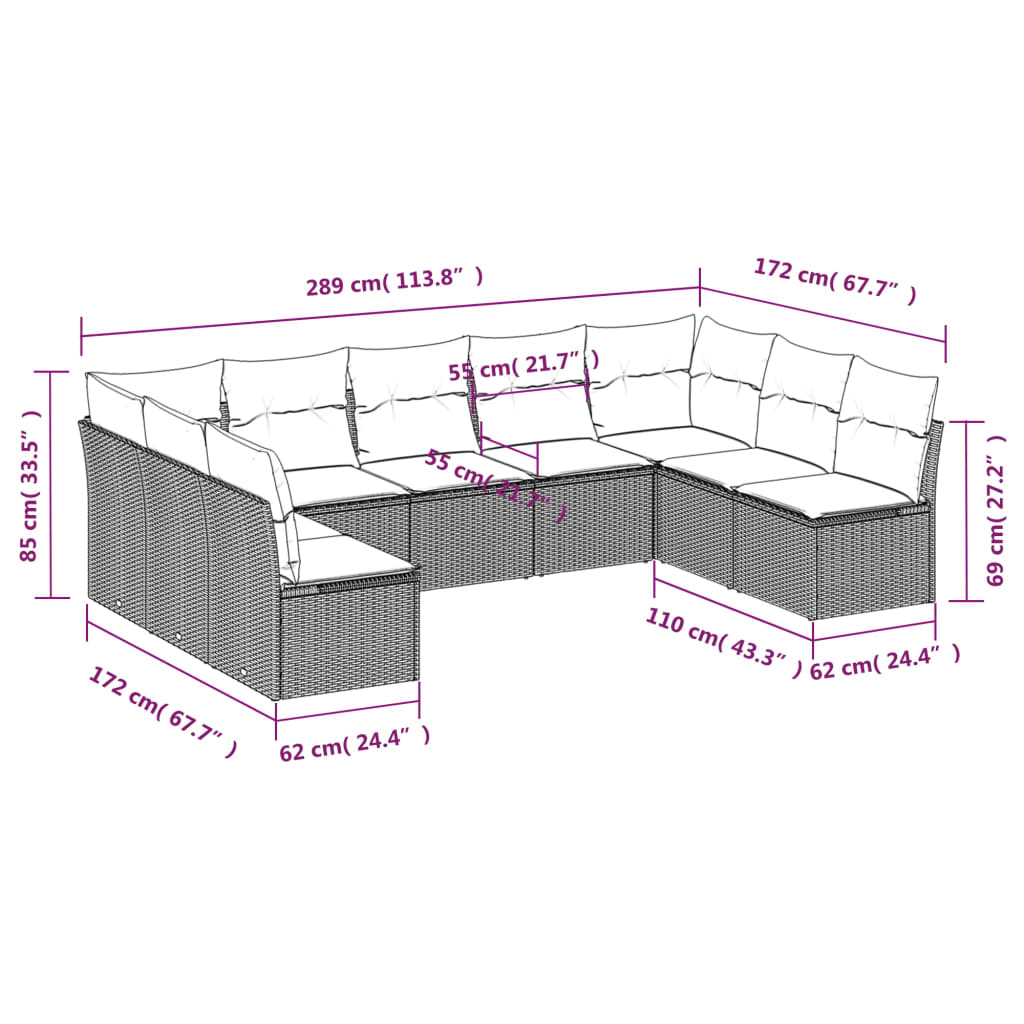 9-delige Loungeset met kussens poly rattan lichtgrijs is nu te koop bij PeponiXL, paradijselijk wonen!